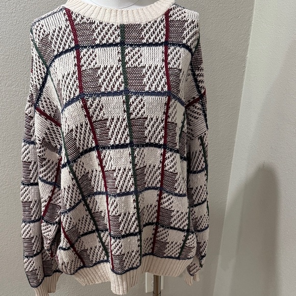 Cambridge Classics Sweaters - Cambridge Classics Vintage Oversized Plaid Knit Sweater - Cream, Red, Blue Green